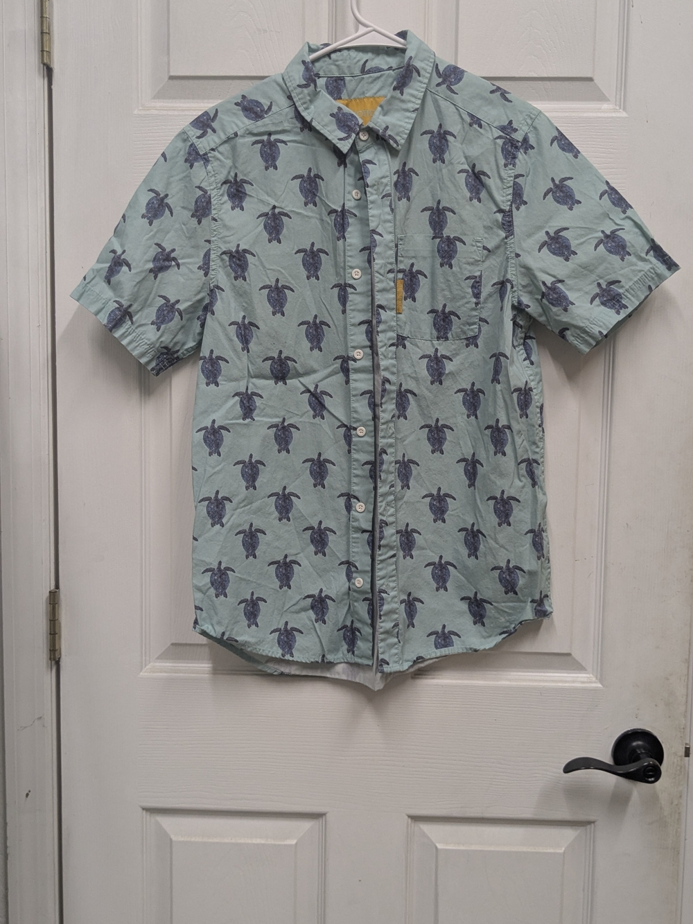Flomotion Men's Short-Sleeve Turtle Print, Button-Down shirt, Medium